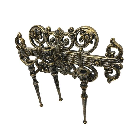 Vintage Gothic Dart Ind Three Arm Plastic Candelabra Sconce 1978 Black Gold 4193 - Picture 5 of 10